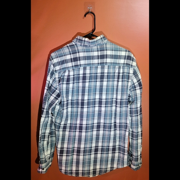 Mens Button Down Cotton Collar Flannel Shirt Long Sleeve Blue/Gray- Faded Glory - Picture 2 of 4